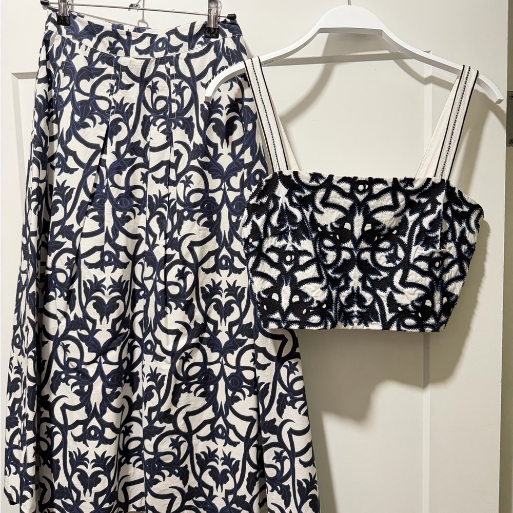 Allison NY Printed Navy and White Crop Top and Skirt Set